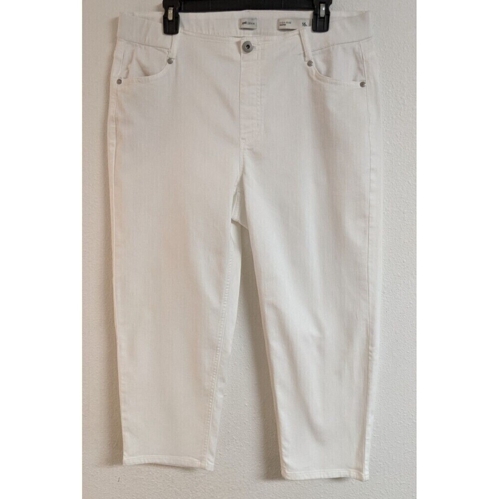 Wmn's J.JILL DENIM High Rise Cropped White Jeans Elastc Waist Size 16R